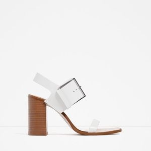 ZARA 100% LEATHER WHITE HEELS SANDALS BRAND NEW WITH TAGS US 8 EUR 39